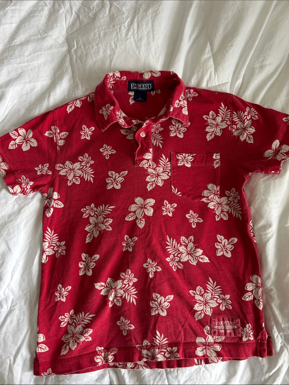 Lands' End Red Polo with White Floral Print